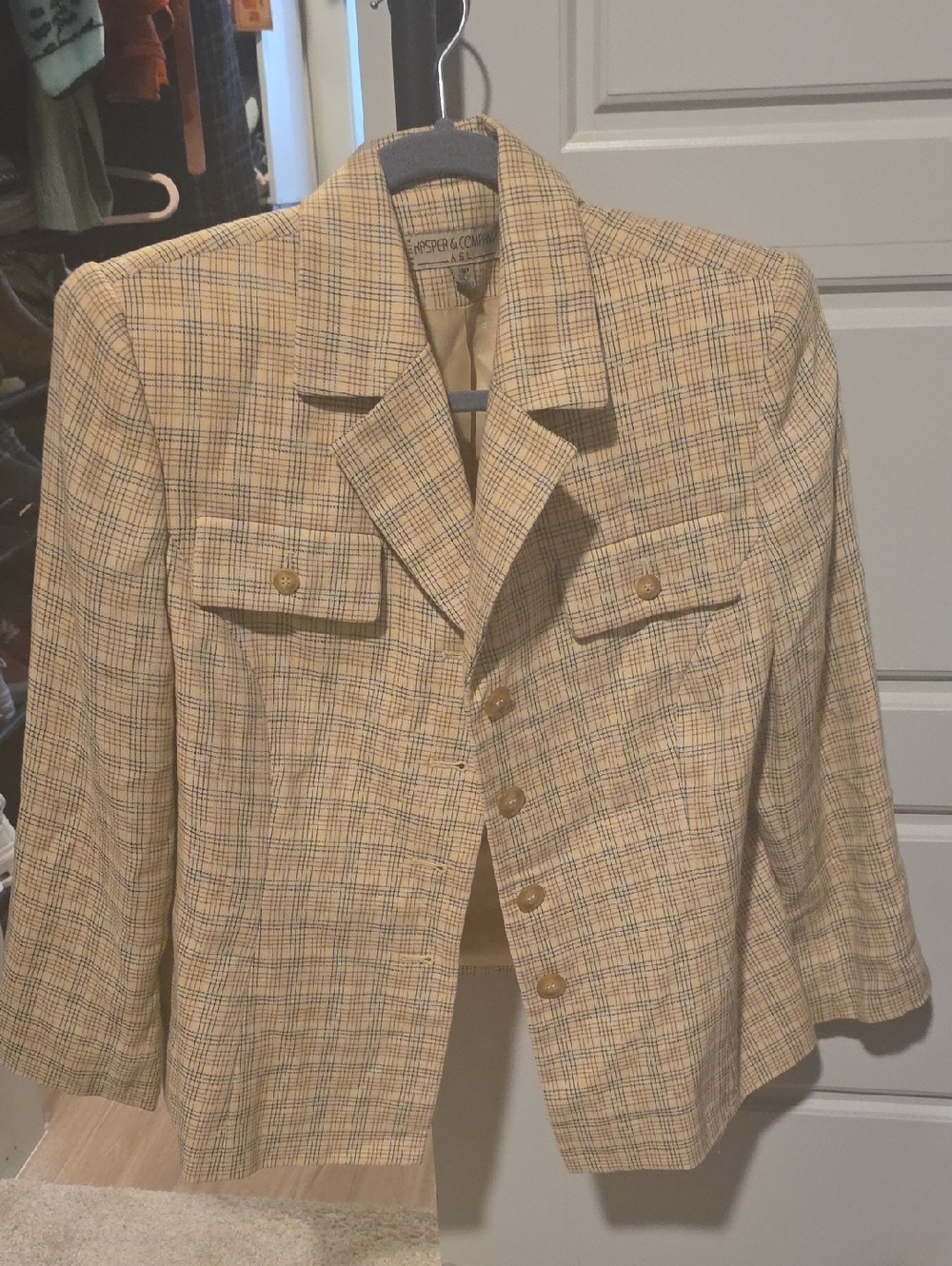 Kasper Beige Plaid Blazer - Vintage Style